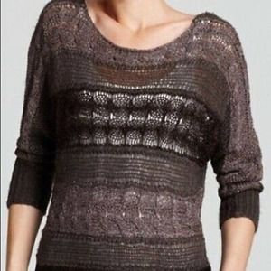 Alice + Olivia Brown With Lurex Open Knit 3/4 Sleeve